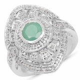 1.03 Carat Genuine Emerald and White Diamond .925 Sterling Silver Ring - Fashion Apparel 