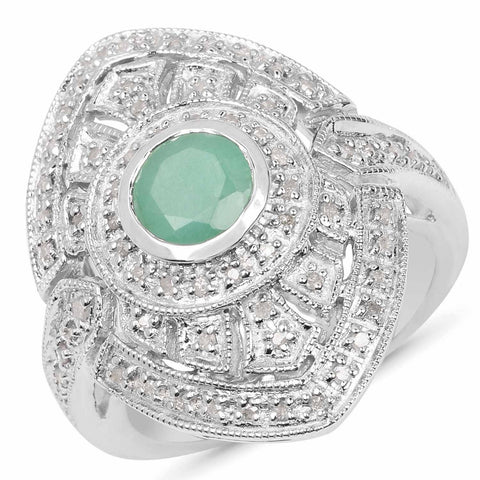1.03 Carat Genuine Emerald and White Diamond .925 Sterling Silver Ring - Fashion Apparel 