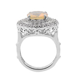 Royal Looking Sterling Silver Ring With Rhodium Plating And Ethiopian Opal, Natural White Zircon - Fashion Apparel 