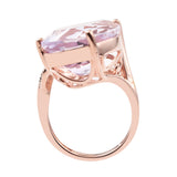 Pink Amethyst And Natural White Zircon Clasp Ring Set In Rhodium - Fashion Apparel 