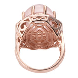 Rose Quartz Halo Ring With Natural Zircons Set In Rose Gold Rhodium - Fashion Apparel 