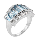 Swiss Blue Topaz And White Diamond Geometric Ring Set In Rhodium - Fashion Apparel 