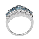 Swiss Blue Topaz And White Diamond Geometric Ring Set In Rhodium - Fashion Apparel 
