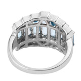 Swiss Blue Topaz And White Diamond Geometric Ring Set In Rhodium - Fashion Apparel 