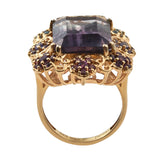 Multi Fluorite Square Ring With African Amethyst, Russian Diaopside Signity Paraiba Topaz And Tanzanite Gemstones Set In Rhodium - Fashion Apparel 