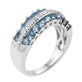 Half Eternity Geometric Swiss Blue Topaz And White Topaz Ring Set In Rhodium - Fashion Apparel 