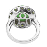 Green Jade Gemstone Ring With Russian Diaopside And Natural White Zircon Halo Set In Rhodium - Fashion Apparel 
