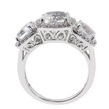 Petalite Trinity Ring With Natural White Zircons Set In Rhodium - Fashion Apparel 