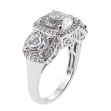 Petalite Trinity Ring With Natural White Zircons Set In Rhodium - Fashion Apparel 
