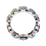 Multi-Gem Round Shaped Amethyst Ring In Sterling Silver Plated With Rhodium. - Fashion Apparel 