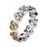 Multi-Gem Round Shaped Amethyst Ring In Sterling Silver Plated With Rhodium. - Fashion Apparel 