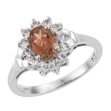 Andalusite & White Topaz Sterling Silver Ring Polished With Rhodium. - Fashion Apparel 