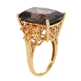Smoky Quartz, Citrine Sterling Silver Ring Polished With Yellow Gold Rhodium. - Fashion Apparel 