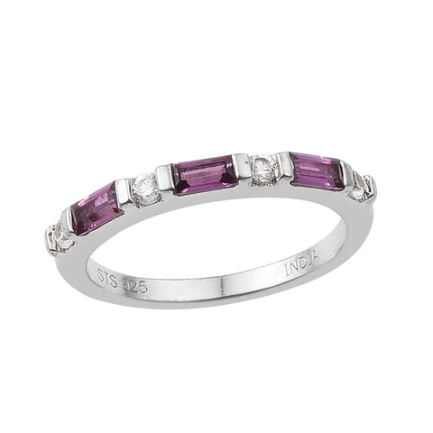 White Zircon, Rhodolite Garnet Sterling Silver Ring Plated With Rhodium. - Fashion Apparel 