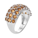 Citrine Sterling Silver Ring With Natural White Zircon Plated With Rhodium. - Fashion Apparel 