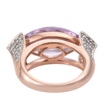 Sterling Silver Pink Amethyst And White Zircon Ring Plated With Rose Gold Rhodium. - Fashion Apparel 