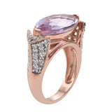Sterling Silver Pink Amethyst And White Zircon Ring Plated With Rose Gold Rhodium. - Fashion Apparel 