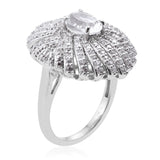 Petalite Ring With Natural White Zircon Polished With Rhodium In Sterling Silver. - Fashion Apparel 