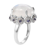 Sterling Silver Moonstone & White Zircon Ring Polished With Rhodium. - Fashion Apparel 