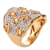 Imperial Topaz,Natural White Zircon Ring Polished With Yellow Gold Rhodium In Sterling Silver. - Fashion Apparel 