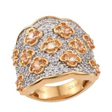 Imperial Topaz,Natural White Zircon Ring Polished With Yellow Gold Rhodium In Sterling Silver. - Fashion Apparel 