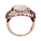Sterling Silver, Pink Opal With Tsavorite Gemstone Ring Polished With Rose Gold Rhodium. - Fashion Apparel 