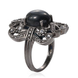 Diffused Blue Sapphire And Natural White Zircon Crafted In Black Rhodium Plated Sterling Silver Ring. - Fashion Apparel 