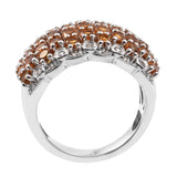 Rhodium Plated Sterling Silver Ring With Polished Citrine And Natural White Zircon - Fashion Apparel 