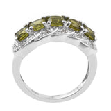 Amazing Looking  Rhodium Plated Sterling Silver Ring With Natural White Zircon, And Vesuvianite - Fashion Apparel 