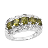 Amazing Looking  Rhodium Plated Sterling Silver Ring With Natural White Zircon, And Vesuvianite - Fashion Apparel 