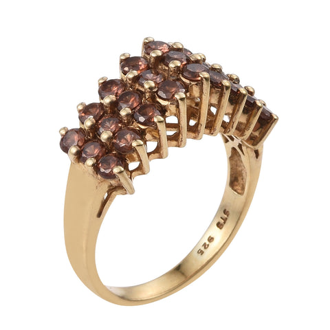 Jeweled With Polished Brown Zircon Gemstones Yellow Gold Rhodium Plated Sterling Silver Ring. - Fashion Apparel 