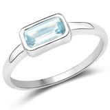 Rhodium Plated Sterling Silver Ring With Polished Blue Topaz. - Fashion Apparel 