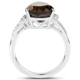Sterling Silver Ring With Rhodium Plating And Polished Smoky Quartz, White Topaz Gemstones - Fashion Apparel 