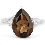 Sterling Silver Ring With Rhodium Plating And Polished Smoky Quartz, White Topaz Gemstones - Fashion Apparel 