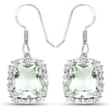10.48 Carat Genuine Green Amethyst and White Topaz .925 Sterling Silver Earrings - Fashion Apparel 