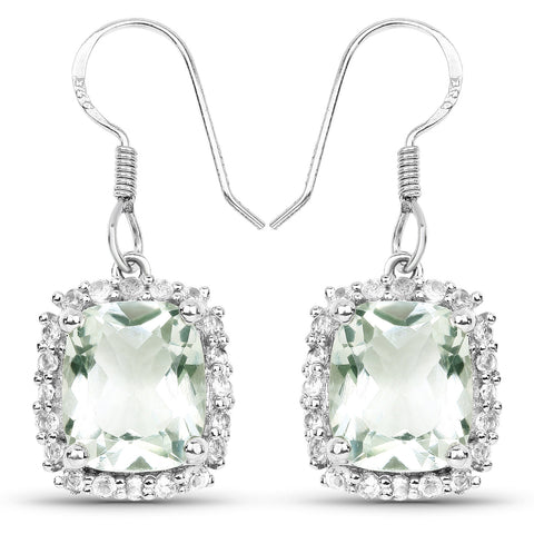 10.48 Carat Genuine Green Amethyst and White Topaz .925 Sterling Silver Earrings - Fashion Apparel 