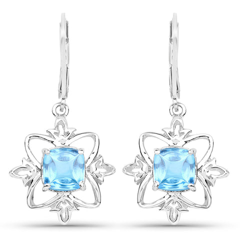 5.00 Carat Genuine Swiss Blue Topaz .925 Sterling Silver Earrings - Fashion Apparel 