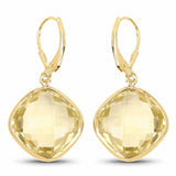 14K Yellow Gold Plated 21.40 Carat Genuine Lemon Quartz .925 Sterling Silver Earrings - Fashion Apparel 
