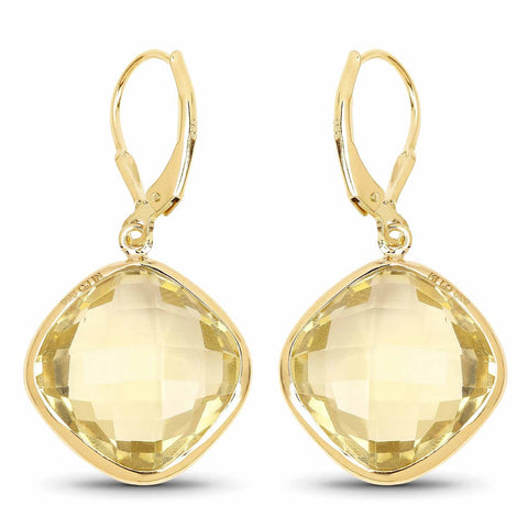 14K Yellow Gold Plated 21.40 Carat Genuine Lemon Quartz .925 Sterling Silver Earrings - Fashion Apparel 