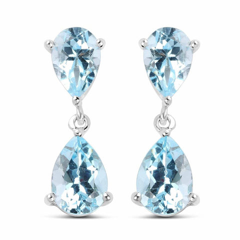 6.40 Carat Genuine Blue Topaz .925 Sterling Silver Earrings - Fashion Apparel 