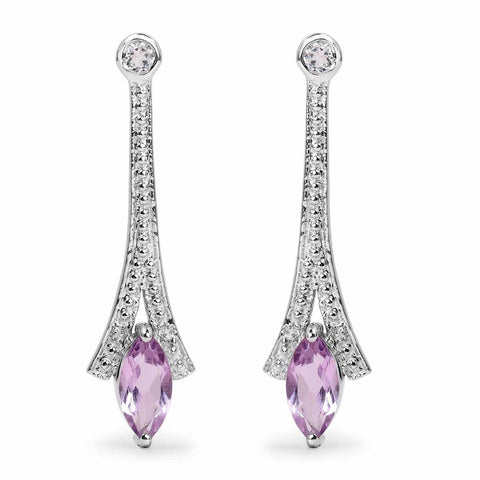 1.24 Carat Genuine Amethyst and White Topaz .925 Sterling Silver Earrings - Fashion Apparel 