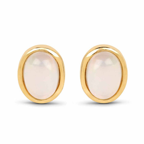 14K Yellow Gold Plated 0.96 Carat Genuine Ethiopian Opal .925 Sterling Silver Earrings - Fashion Apparel 