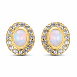 14K Yellow Gold Plated 2.01 Carat Genuine Ethiopian Opal and Tanzanite .925 Sterling Silver Earrings - Fashion Apparel 