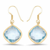 14K Yellow Gold Plated 29.00 Carat Genuine Blue Topaz .925 Sterling Silver Earrings - Fashion Apparel 