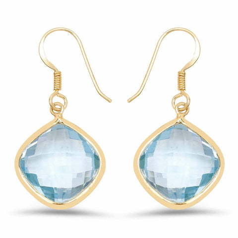 14K Yellow Gold Plated 29.00 Carat Genuine Blue Topaz .925 Sterling Silver Earrings - Fashion Apparel 