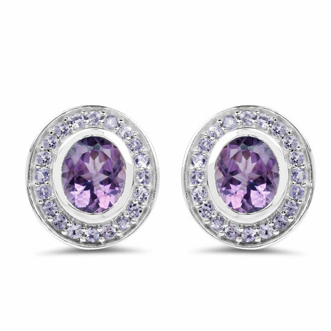 5.50 Carat Genuine Amethyst and Tanzanite .925 Sterling Silver Earrings - Fashion Apparel 