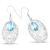 10.72 Carat Genuine Blue Topaz .925 Sterling Silver Earrings - Fashion Apparel 