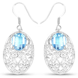 10.72 Carat Genuine Blue Topaz .925 Sterling Silver Earrings - Fashion Apparel 