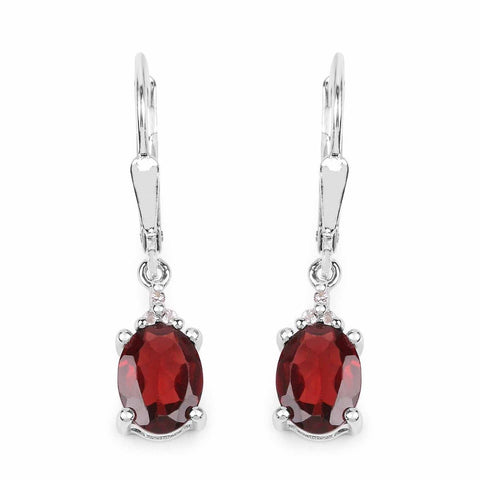 3.23 Carat Genuine Garnet and White Topaz .925 Sterling Silver Earrings - Fashion Apparel 