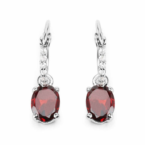 3.51 Carat Genuine Garnet and White Topaz .925 Sterling Silver Earrings - Fashion Apparel 